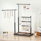 pickpiff Jewelry Organizer Holder Stand: 3 Tier Jewelry Storage Display for Necklace, Bracelet, Earring, Ring, Black & Brown - color: black & brown