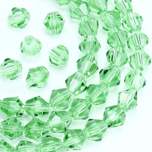 Dowarm 250PCS 6MM Faceted Bicone Crystal Beads for Crafts, Jewelry Making, DIY Bracelet, Necklace, Dolls, Wine Charms, Wind Chimes, Suncatchers, Loose Spacer Glass Beads, Light Green - color: 12-Light Green, size: 6MM
