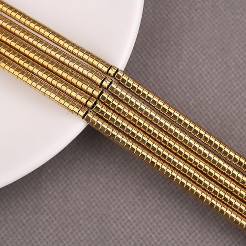 BONNY BOXX 150PCs Natural Gold Hematite Spacer Beads, Loose Semi Precious Flat Round Gemstone Heishi Disc Stone Beads for Beading Jewelry Making 4mm*2mm - color: Gold Hematite, size: 4MM*2MM