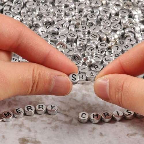Song Xi 1200pcs Silver Letter Beads for Bracelets, 4x7mm Black Alphabet Beads Friendship Bracelets Jewelry Making Kit for Christmas Gifts - color: 1200pcs white rose gold letter