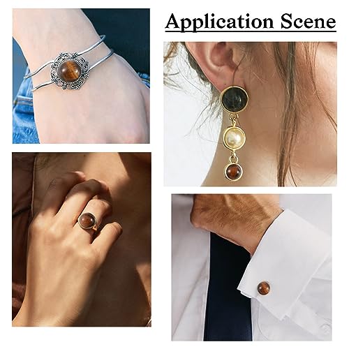 Fashewelry 50Pcs Natural Tiger Eye Cabochon Stone Half Round Beads 8mm Tiny Flat Back Gemstone Chakra Healing Crystal Cover Cabs for Jewelry Making - color: 2-Tiger Eye, size: 8x4mm