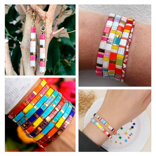 Pandahall 400pcs Acrylic Tila 2-Hole Seed Beads - Flat Square, 5x5mm Opaque Acrylic Spacer Loose Beads (10 Colors) for DIY Craft Multi-Strand Bracelet, Necklace, Earring Making - color: Mix 10 Colors, 400pcs