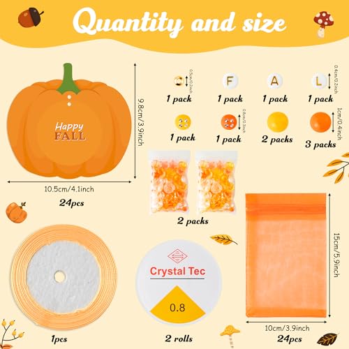BeYumi Fall Bracelet Kit - 24 Pack Fall Letter Beads Friendship Bracelets with Pumpkin Gift Cards and Bags Autumn Thankful Kit Party School Classroom Party Fun Activities - style: FALL