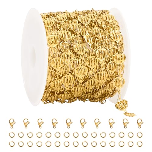 YOUBEIYEE 4 Meters Gold Plated Hollow Heart Chain for Jewelry Making Stainless Steel Link Chains Bulk on Spool - color: Heart Gold