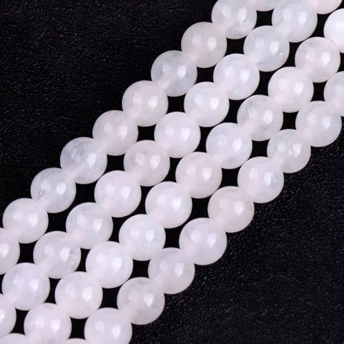 HAAMIIQII 8mm Natural White Jade Beads Round Gemstone Loose Beads for Jewelry Making 2 Strands (92-96pcs) - color: White Jade, size: 8mm (92-96pcs)