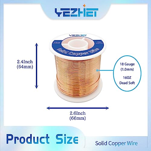 99.9% Solid Bare Copper Wire(18 Gauge(1.0MM), 213Ft), Dead Soft 1 Pound Spool Pure Copper Wire for Crafts, Jewelry Making, Electroculture Gardening - size: 18GA