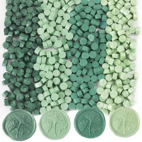 Pine Green Wax Seal Beads, 4 Colors Pine Green/Olive Green/Dark Green/Pale Green Sealing Wax Beads Set for Stamp Seals, Decor for Envelope Letter Wedding Invitation(Green Mix) - color: Green Mix