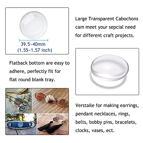 Craftdady 50Pcs Transparent Glass Cabochons 39.5-40mm Clear Glass Flat Back Dome Tile Half Round Cabochon Covers for Photo Pendant Jewelry Making - color: Transparent Clear, size: 40mm Round