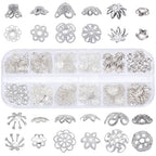 SUNNYCLUE 1 Box 240Pcs 12 Styles Flower Spacer Beads Caps Silver Bead Caps Mixed Tibetan Beads Jewelry Findings for DIY Earring Bracelet Necklace Keyring Making - color: 240pcs Silver