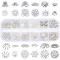 SUNNYCLUE 1 Box 240Pcs 12 Styles Flower Spacer Beads Caps Silver Bead Caps Mixed Tibetan Beads Jewelry Findings for DIY Earring Bracelet Necklace Keyring Making - color: 240pcs Silver