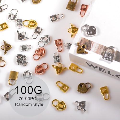 stino 100 Gram Metal Charms for Jewelry Making, Silver & Gold Plated, Bulk Pack for Bracelets, Necklaces, Crafts - color: Heart Lock Mixed Color