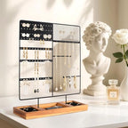 Jewelry Holder Organizer Stand, 4 Tier Earring Organizer with 84 Holes Ear Stud, Jewelry Display with Earring Necklace Bracelet Holder, Jewelry Organizer Holder with Wood Basic stand (Black+Brown) - color: Black+Brown