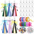 Zeyune 233 Pcs 20 Set DIY Bead Keychain Making Kits Bag Charm Beads Making Craft Ribbon Bow Key Chain Letter Alphabet Keychain Jewelry Accessories for Mothers Day Gifts Jewelry Make Party Favor