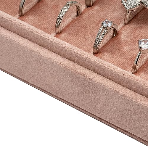Velvet Ring Organizer Display Tray Jewelry Box Earring Holder Case for Wedding Birthday Christmas Day (Blush Peach) - color: Blush Peach