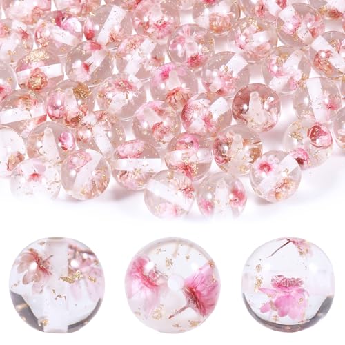 15Pcs Resin Beads Round 16mm Dried Flowers Pink Fit for DIY Jewelry Bracelet Necklace Keychain Beadable Pens Mobile Phone Chain Making Cute (Flower-Pink) - color: Flower-Pink