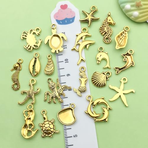 Sailanzi 100pcs Antique Golden Ocean Series Starfish Pendant Jewelry Making DIY Keychain Earrings Pendant Various Design Charms for Jewelry Making Bracelets Necklace (SN882) - color: SN882