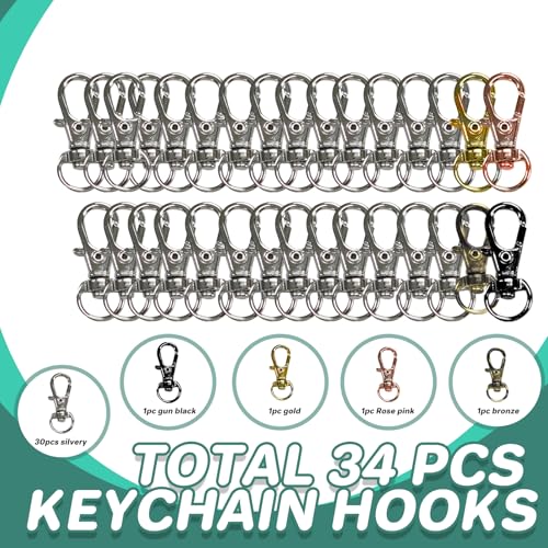 Keychain, 68PCS Swivel Snap Hooks with Key Rings, Metal Lobster Claw Clasp,34PCS Keychains Clips Hooks and 34PCS Key Chain Rings,Keychain Rings for DIY Crafts,Jewelry Making Silver/Mix - color: silver/mixed