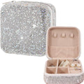 Bling Jewelry Organizer, Travel Jewelry Case Organizer Portable Small Jewelry Storage Box Shining Jewelry Holder Case Gifts for Women Teen Girls and Friends Mother's Days (Silver)