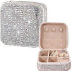 Bling Jewelry Organizer, Travel Jewelry Case Organizer Portable Small Jewelry Storage Box Shining Jewelry Holder Case Gifts for Women Teen Girls and Friends Mother's Days (Silver)