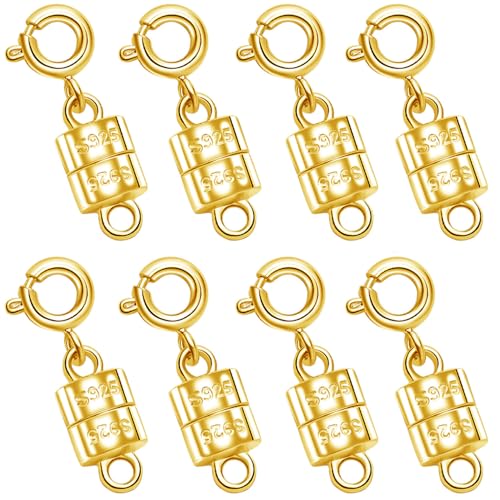 S925 Sterling Silver Magnetic Necklace Clasps and Closures, Magnetic Clasps for Necklaces,Magnetic Clasp Converter for Jewelry Making Supplies (8golden) - color: 8golden