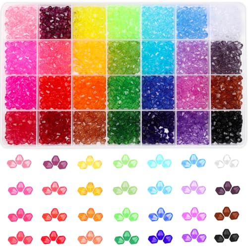 PAXCOO 1960Pcs Crystal Beads for Jewelry Making, Assorted 28 Colors, Bicone Acrylic Glass Beads, 6 mm - size: 6 Mm