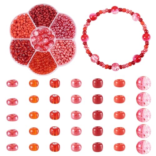 Pandahall 1 Box 6/0 Mix Red Color Glass Seed Beads 7 Colors Round Tiny Glass Crackle Beads Bulk 4mm Small Assorted Charms for Earring Bracelets Necklace Jewelry Making - color: Red - 7 Colors, size: 6/0