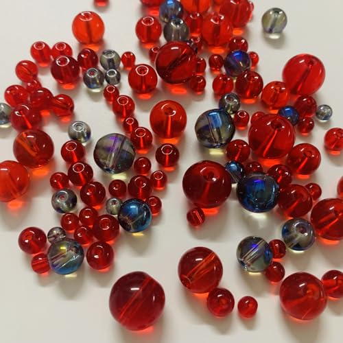 Red Round Crystal Glass Beads for Jewelry Making (4/6/8/10/12mm), Smooth Round Natural Gemstone Glass Spacer Loose Beads for Crafts Bracelets Necklaces Charms - color: Round Smooth Glass Beads:Red