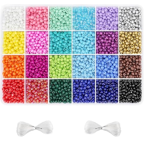 4500pcs Seed Beads 24 Colors 4mm Round Beads for Friendship Bracelet Making Kit Waist Small Bead Rainbow Beads for DIY Crafting 6/0 - color: 24 Colors
