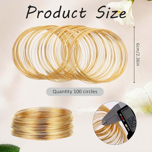 100 Loops Golden Memory Wire, 0.6mm/22-gauge Beading Wire for Jewelry Making, Memory Wires for Bracelets, Necklaces, Art Creations, DIY Handmade Products