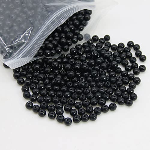 600PCS Black Glass Round Beads Bulk， Imitative Jade Beads, Lava Beads, Bracelet Loose Beads for Jewelry Making Earring, Necklaces, and DIY Crafts (8mm Black) - size: 8mm Black