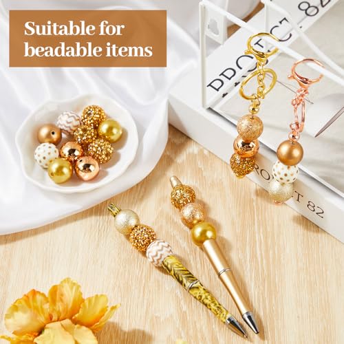 Ferreve 20 Pcs Chunky Bubblegum Beads 20mm Focal Pen Large Rhinestone Pearl Beads for DIY Beadable Pen School Jewelry Making Keychain Craft Making(Gold) - color: Gold