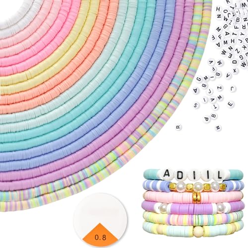 ADIIL 7200pcs Clay Beads Bracelet Making Kit, 6mm Polymer Heishi Beads for Jewelry Making, Friendship Bracelet Kit Birthday Gift for Adults Colorful - color: Colorful