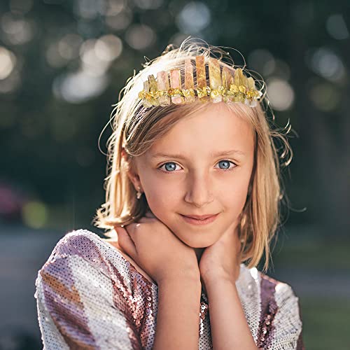 JIC Gem Citrine Crystal Crown Raw Quartz Headband Handmade Tiara Natural Stone Headpiece Women Girls for Wedding Parties - color: Citrine