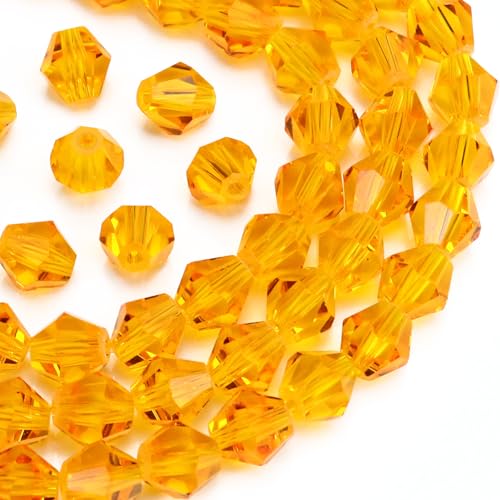 Dowarm 250PCS 6MM Faceted Bicone Crystal Beads for Crafts, Jewelry Making, DIY Bracelet, Necklace, Dolls, Wine Charms, Wind Chimes, Suncatchers, Loose Spacer Glass Beads, Orange - color: 09-Orange, size: 6MM