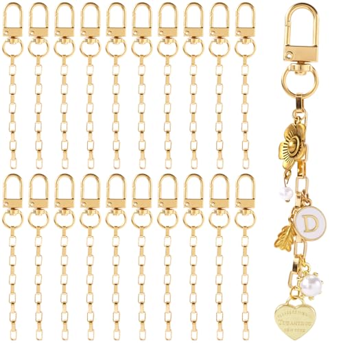 Hzopcw 20pcs Gold Keychain Making Kit, Key Ring Swivel Snap Hook Chains, Extender Keychain Bag Charm Kits for DIY Crafts Jewelry Making Handbag Purses- E2 Style - color: Gold-20pcs-E2 Style