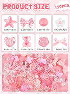 Acrylic Pastel Beads for Jewelry Making, Kalolary Colorful Bow Butterfly Flower Beads Kawaii Plastic Candy Heart Bead Cute Macaroon Aesthetic Bead for Bracelet Necklace DIY Supplies (Pink) - color: Pink