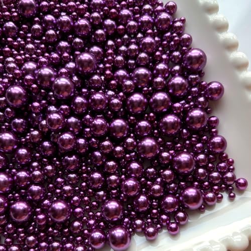 1000 Assorted Pearls Beads - No Holes, 3-10mm Craft Pearls for Vase Fillers, DIY, Weddings, Home Decoration - color: Darkpurple