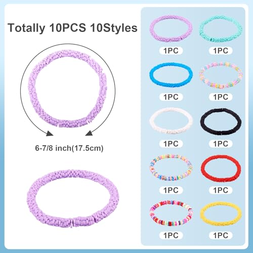 Elecrelive Glass Round Beaded Bracelet Set Clay Beaded Bracelets Stretch Bracelets - color: 10 Colors