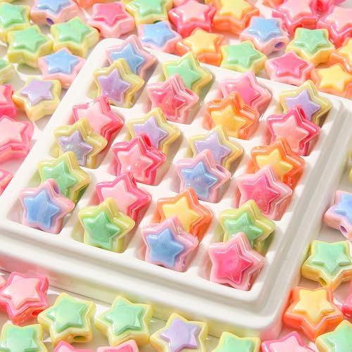 150pcs Ab Color Star Beads Acrylic Bead Stars Shape Beads for Jewelry Making Handmade DIY Bracelet, Charms Keychain Craft Supplies (Star) - color: star