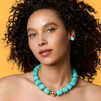 Chunky Necklaces for Women, Trendy Colorful Square Acrylic Resin Beads Statement Choker Necklace, Lightweight Boho Summer Beach Vacation Jewelry - color: Turquoise color