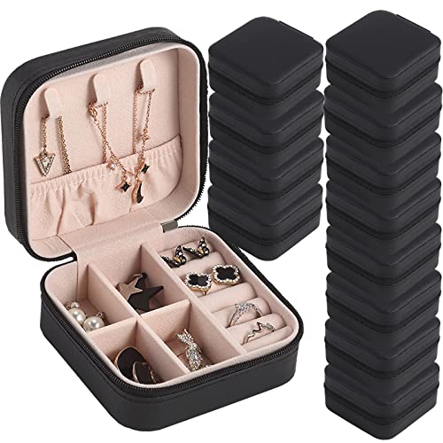 Travel Jewelry Case Bridesmaid Gifts Box,12 Pack Small Jewelry Box Mini Jewelry Organizer,PU Leather Portable Earring Storage Box for Women Girls Bridesmaid Proposal Gifts - color: Black