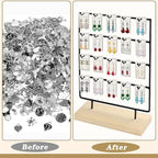 Earring Display Stand for Selling, Wood Earring Rack Display Holder Stand, 4 Tier 20 Hooks Jewelry Display for Selling with 40pcs Earring Cards, Bracelets, Rings, Necklaces - color: Black