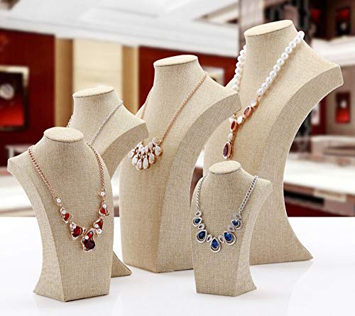 Beige Linen Necklace Display Bust - 15.7" Jewelry Holder for Necklaces, Bracelets, Figure Display Stand (40x23cm) - size: 40X23cm