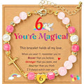 Birthday Number Cross Bracelet for Girls Ages 1-8, Strawberry Quartz & Pearl Beaded Bracelet with Gold-tone Cross & Heart Number, Adjustable Clasp Bracelet, Silver Gift Box - style: 6TH
