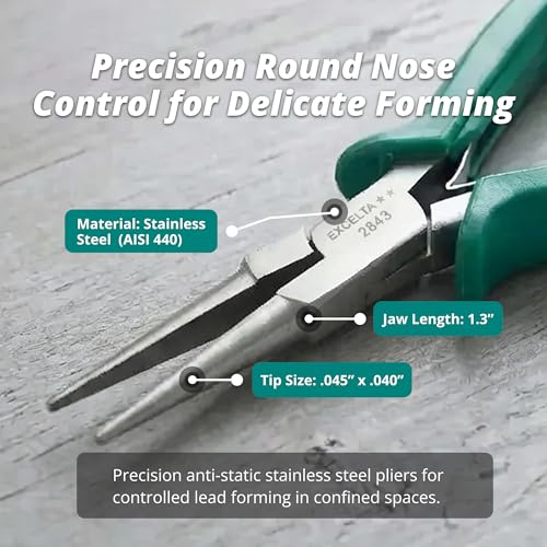 Excelta 2843 Medium Round Nose Plier, Jewelry Tool for Safe Wire Loops, Rings, and Wraps, Ideal for Gold, Silver, and Copper Crafts, Electronics Repair, Bench Work, and Small Tool Sets - size: 5.75 Inch, style: Cushioned Grip, Small Nose, 2843