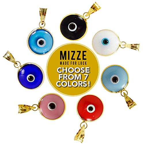 MIZZE Made for Luck Gold Plated 925 Sterling Silver 10 MM Round Glass Evil Eye Charm Pendant - 7 Colors to Choose from - color: Pink