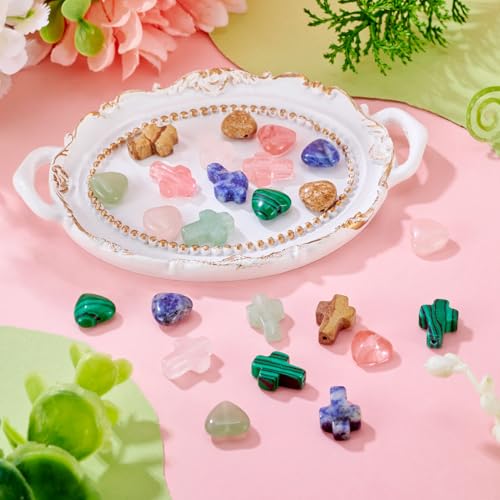 Beadthoven 24Pcs 12 Styles Heart Cross Stone Beads Colorful Natural Gemstone Crosses Crystal Bead Charm Easter Mini Small Easter Crucifix Loose Bead for Jewelry Making Crafts Bracelet Necklace Earring - color: Heart & Cross
