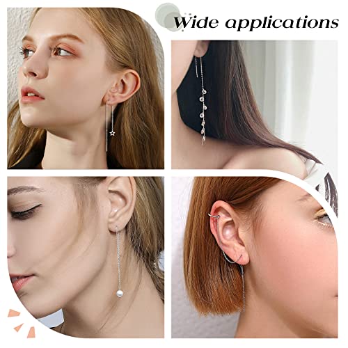 Beebeecraft 1 Box 10Pcs Platinum Plated Threader Earrings with 925 Sterling Silver Pins Pull Through Threaded Long Chain Drop Tassel with Loop 3.34inch - color: Platinum Color, size: 85mm