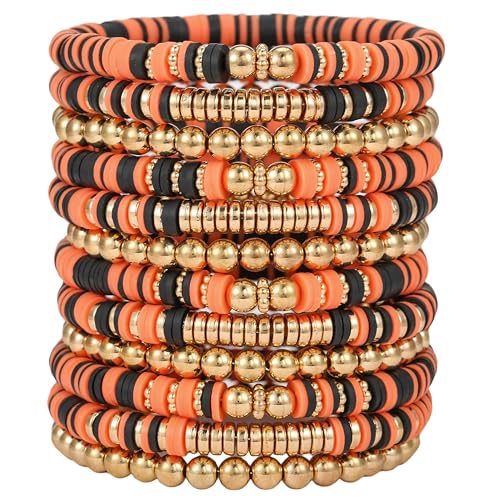 12pcs Friendship Bracelets Beaded Bracelets Heishi Bracelet Cute Bracelets Stack Vinyl Clay Disc Bead Surfer Stretch Summer Beach Bracelets For Women Preppy Bracelets - color: B-color 10A