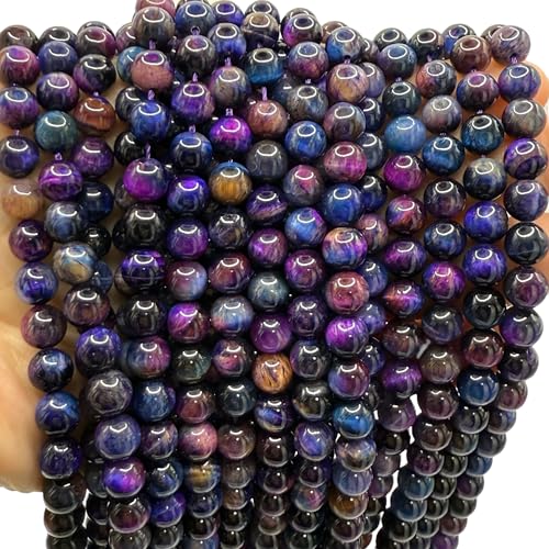 ABCGEMS High-Flash Galaxy Tiger Eye Beads from Africa (Blend of Blue & Purple Hues that Mimic The Beauty of The Galaxy) Smooth Round 10mm - color: Galaxy-Blue Tiger's Eye